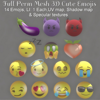 Second Life Marketplace - * Full Perm Mesh * 3D Cute Emojis